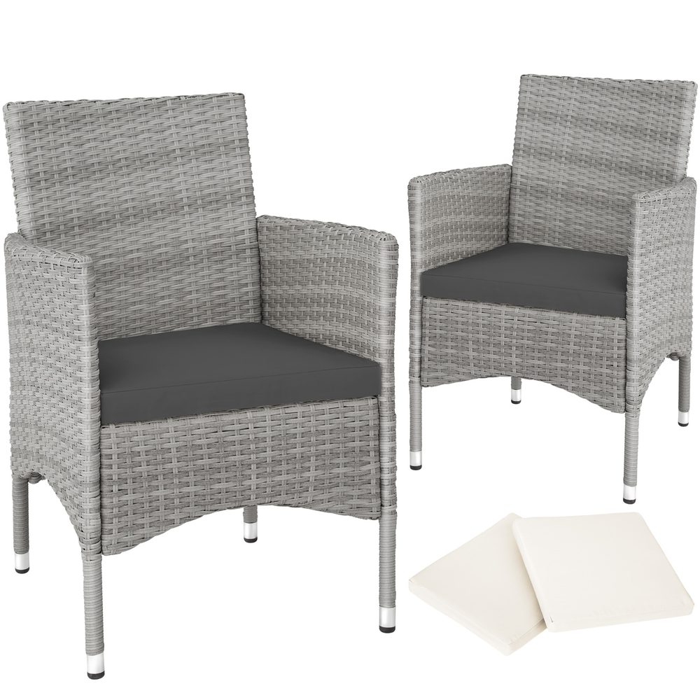 tectake 404549 2 zahradní židle ratanové vč. 4 povlaků - světle šedá/krémová - světle šedá/krémová
