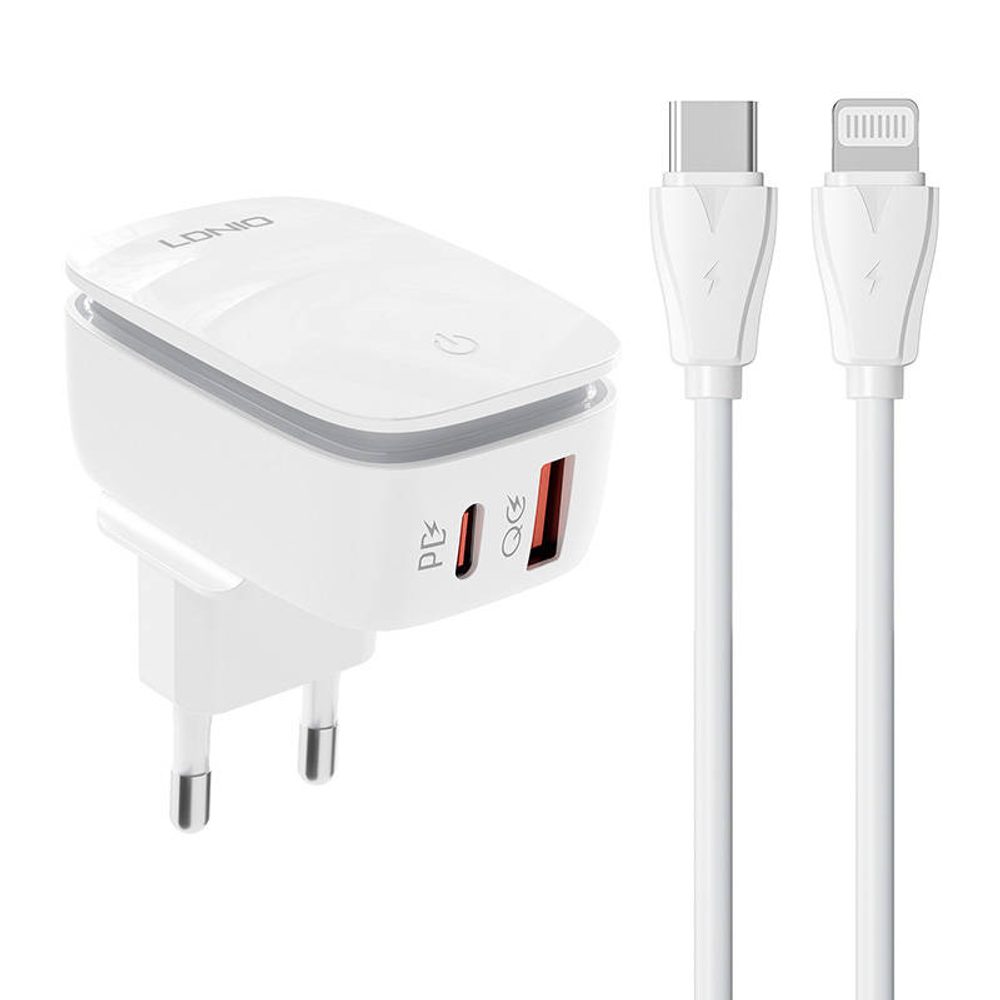 LDNIO Nástěnná nabíječka LDNIO A2425C USB, USB-C + USB-C - Lightning kabel