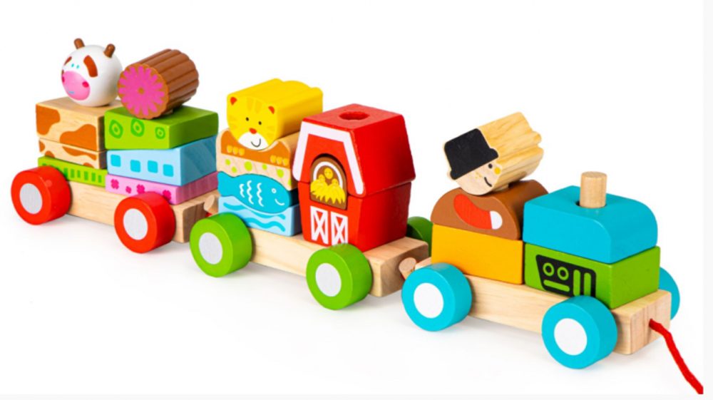 ECO TOYS Dřevěný vláček na šňůrku - Farma, Eco Toys