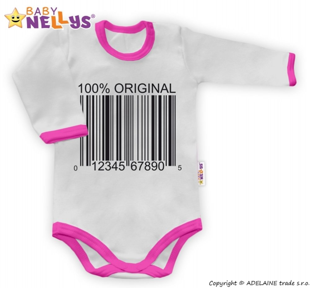 Baby Nellys Body dlouhý rukáv 100% ORIGINÁL - šedé/růžový lem, vel. 80 - 86 (12-18m)