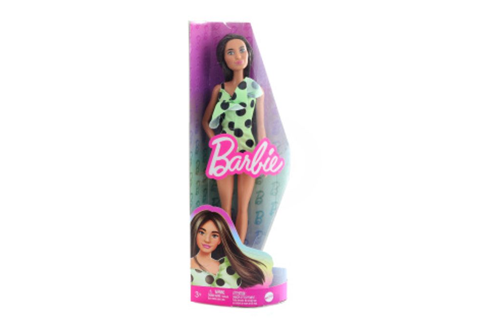 Popron.cz Barbie Modelka-limetkové šaty s puntíky HPF76