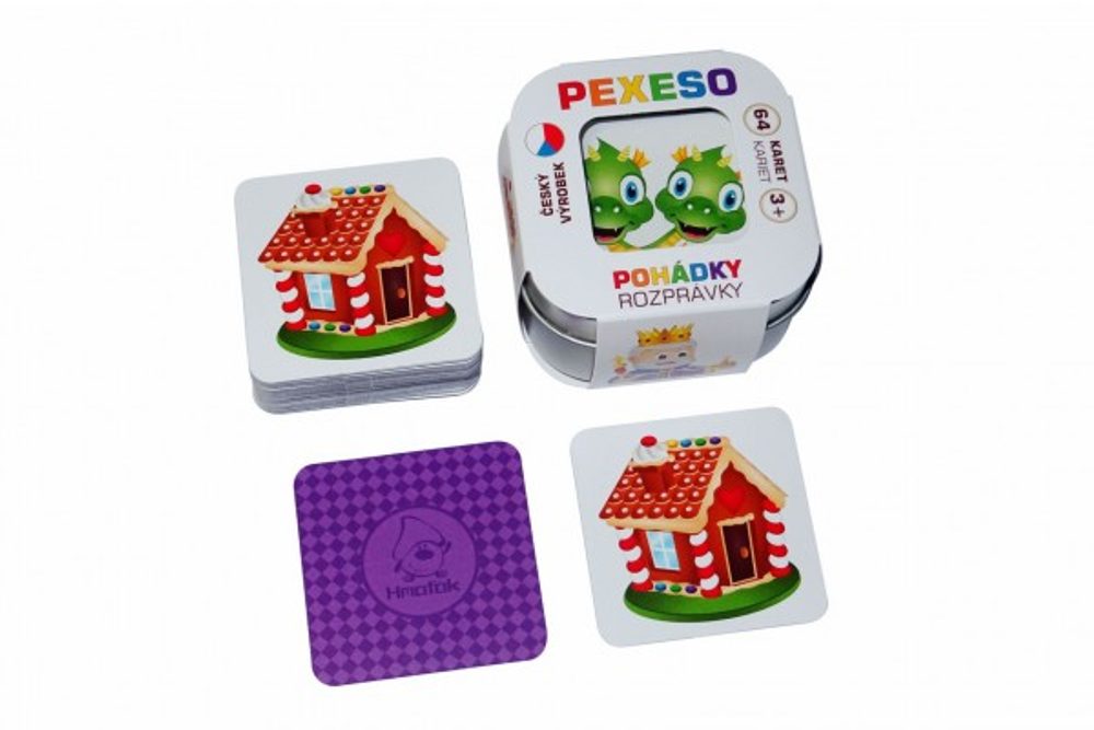 Popron.cz Pexeso Pohádky 64 karet společenská hra v plechové krabičce 6,5x6,5x4cm Hmaťák