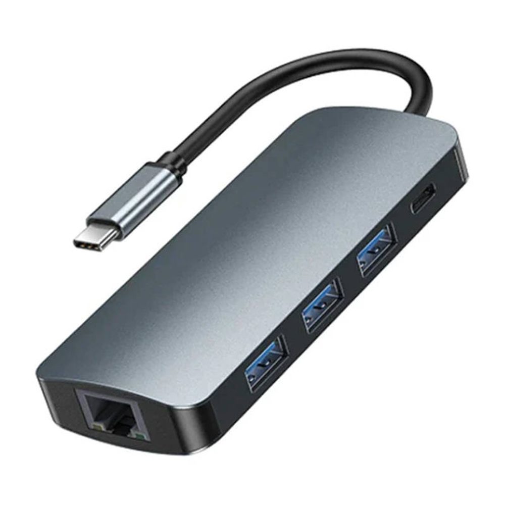 Remax Rozbočovač USB-C 9v1 Remax Retor Series 3x USB 3.0, USB-C, RJ45, HDMI, 3,5 mm, SD/TF (šedý)