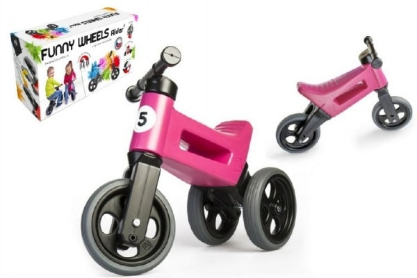 Teddies Odrážedlo růžové FUNNY WHEELS 2v1 výška sedadla nastavitelná 28/31cm nosnost 50kg 18m+ v krabici