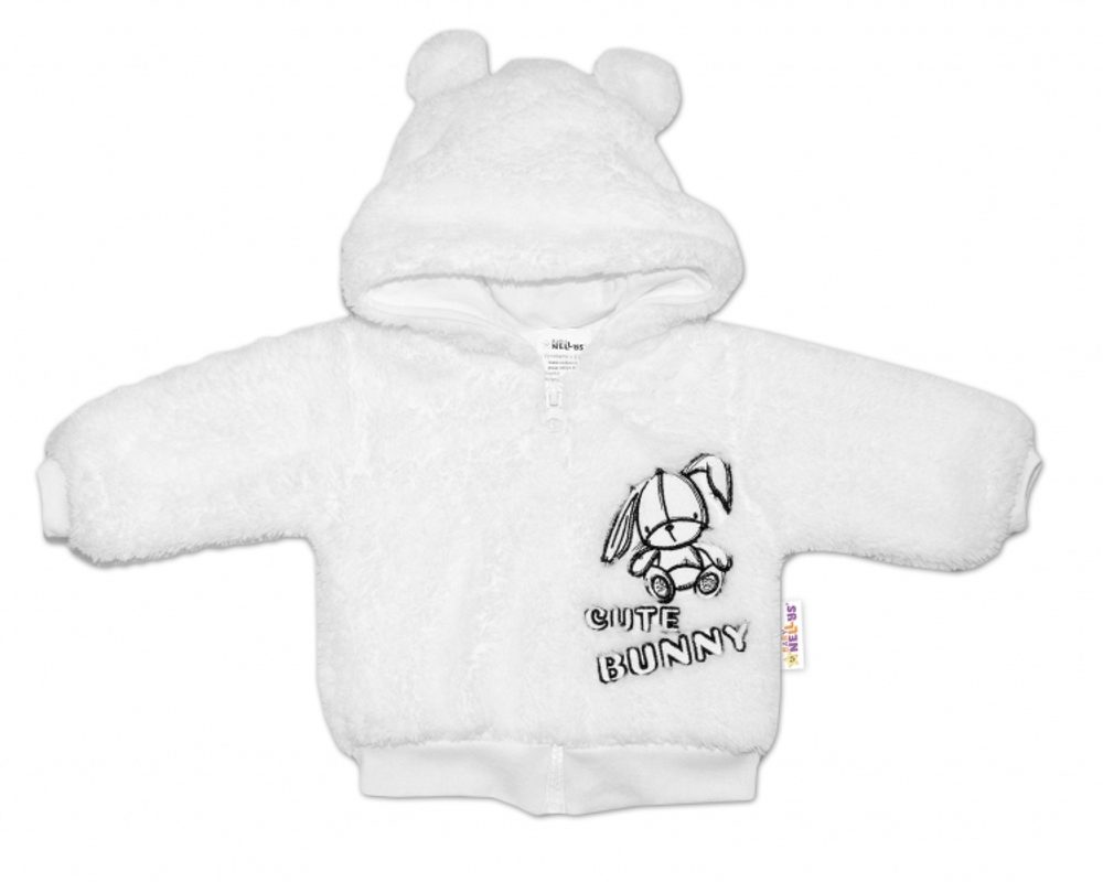 Baby Nellys Zimní kabátek chlupáčková bundička s kapucí Cute Bunny Baby Nellys - bílá, vel. 74 - 68 (3-6m)