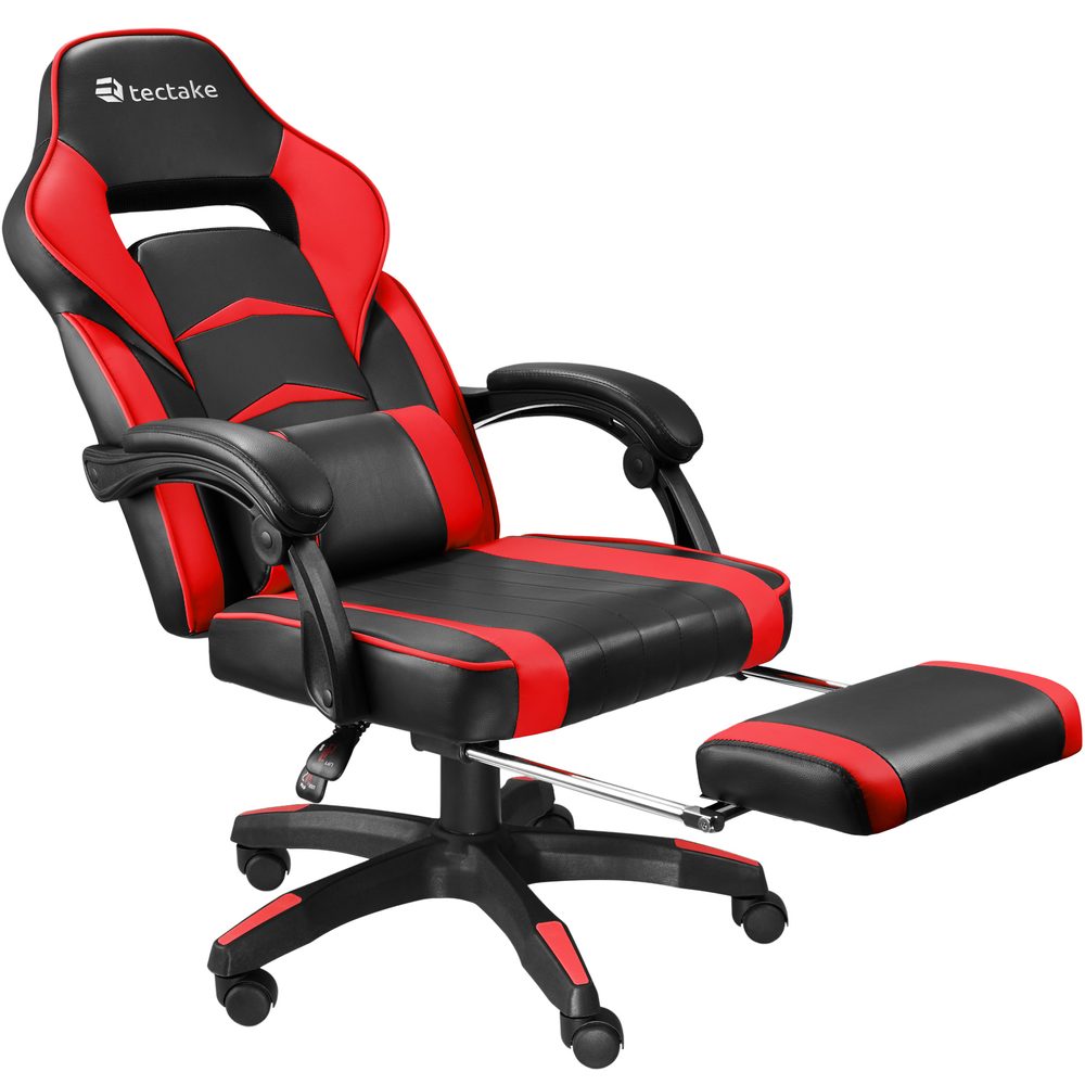 tectake 404740 herní kancelářská židle comodo s podnožkou - černá/červená - černá/červená