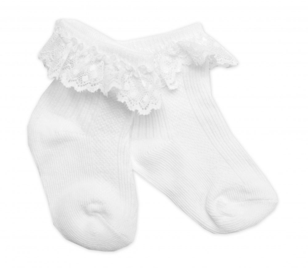 Baby Nellys Bavlněné ponožky s krajkovým volánkem Baby Nellys, bílé - 56-68 (0-6 m)