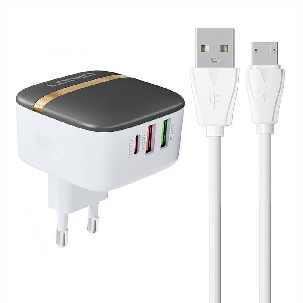 LDNIO Nástěnná nabíječka LDNIO A3513Q 2USB, USB-C 32W + kabel MicroUSB