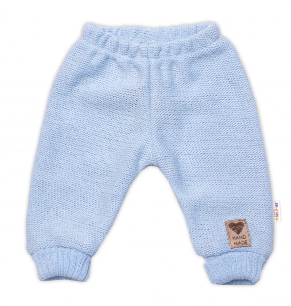 Baby Nellys Pletené kojenecké kalhoty Hand Made Baby Nellys, modré - 56-62 (0-3m)