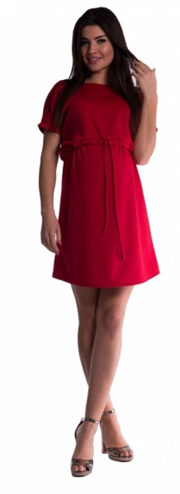 Be MaaMaa Těhotenské šaty s vázáním - červené, vel. M - XL (42)