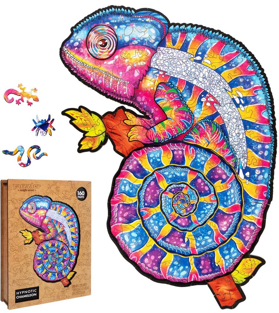 Puzzler DŘEVĚNÉ BAREVNÉ PUZZLE - Hypnotický chameleon