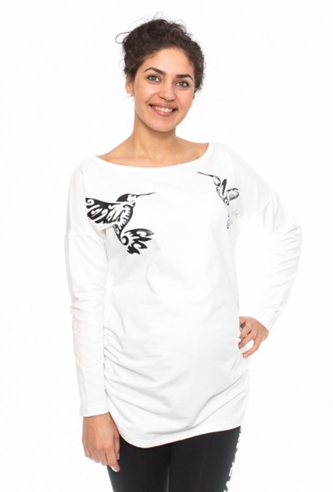 Be MaaMaa Těhotenské triko, mikina Kolibri - bílé, vel. L - XL (42)