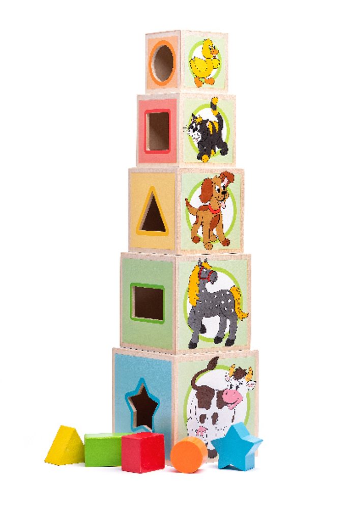 Hračka Woody Věž z 5 kostek Zvířátka