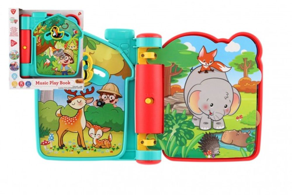 Teddies Knížka hrací edukační safari plast na baterie se zvukem v krabičce 21x23x5cm 6m+