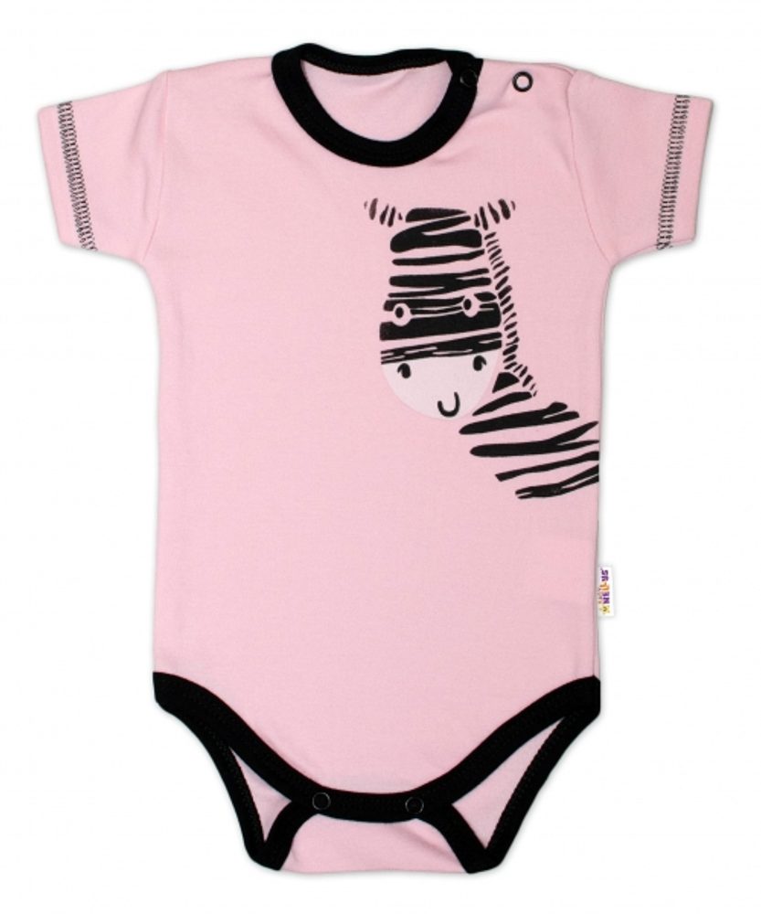 Baby Nellys Body krátký rukáv Baby Nellys, Zebra - růžové - 86 (12-18m)