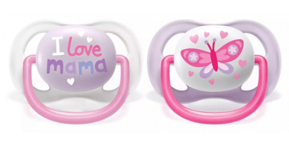 AVENT Dudlík Ultra Air Happy I Love mama, 0-6m - Motýlek, lila