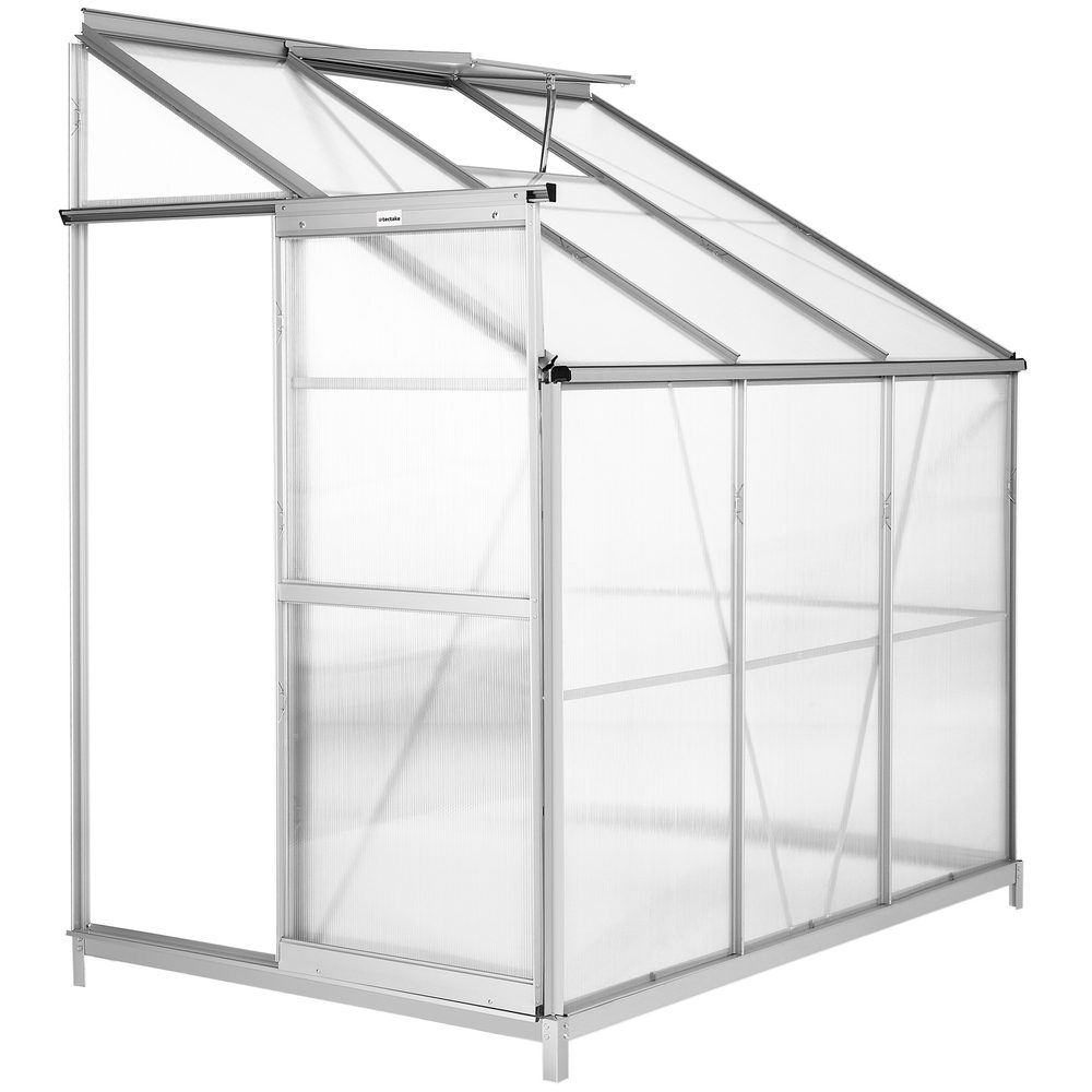 tectake 402469 skleník 192x128x202cm polykarbonátová přístavba ke zdi + základna - průhledná průhledná hliník