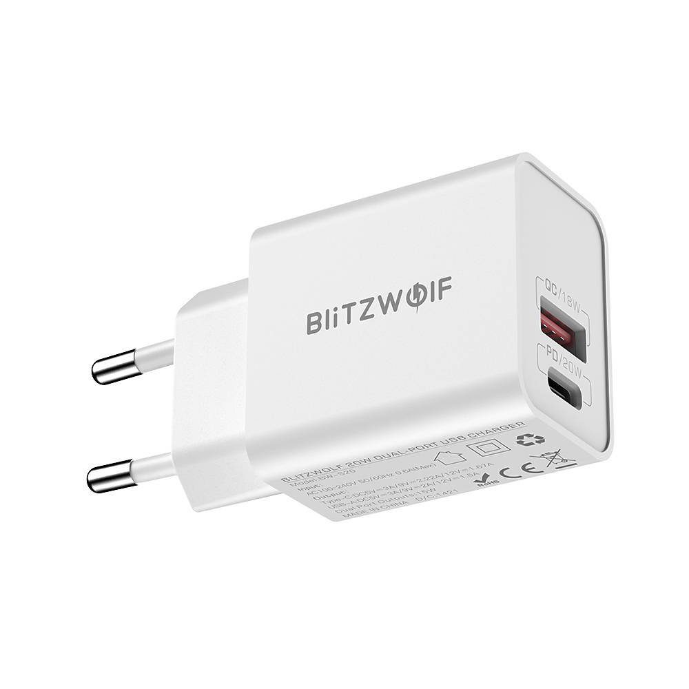 BlitzWolf Nástěnná nabíječka Blitzwolf BW-S20, USB, USB-C, 20W (bílá)