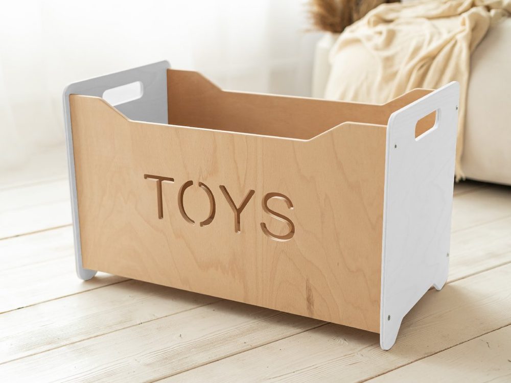 Woodisio Box na hračky TONI - Bílá - transparentní lak - Maxi