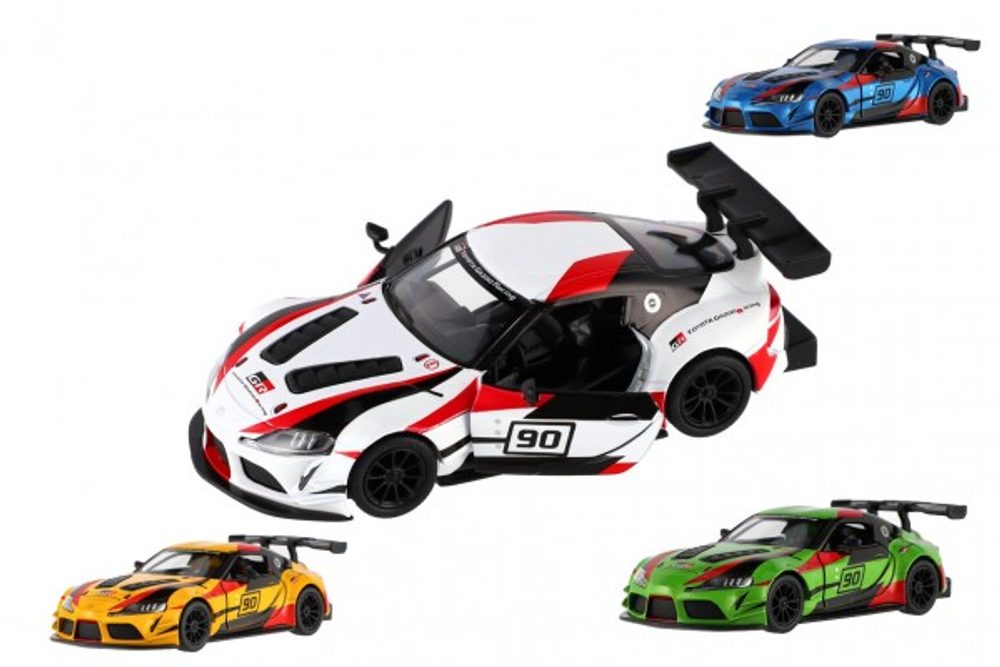 Teddies Auto Kinsmart Toyota GR Supra Racing kov 13cm 4 barvy na zpětné natažení 12ks v boxu