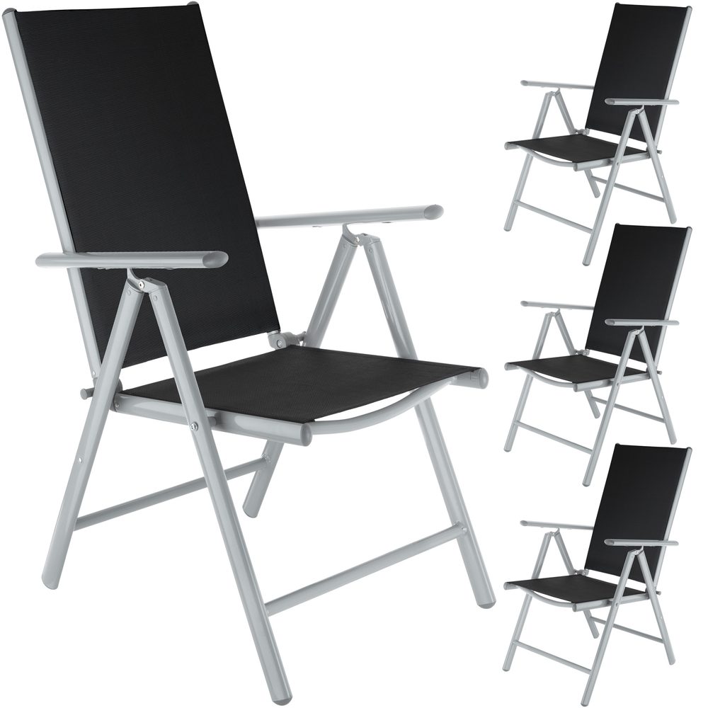 tectake 401632 4 zahradní židle hliníkové - černá/stříbrná - černá/stříbrná