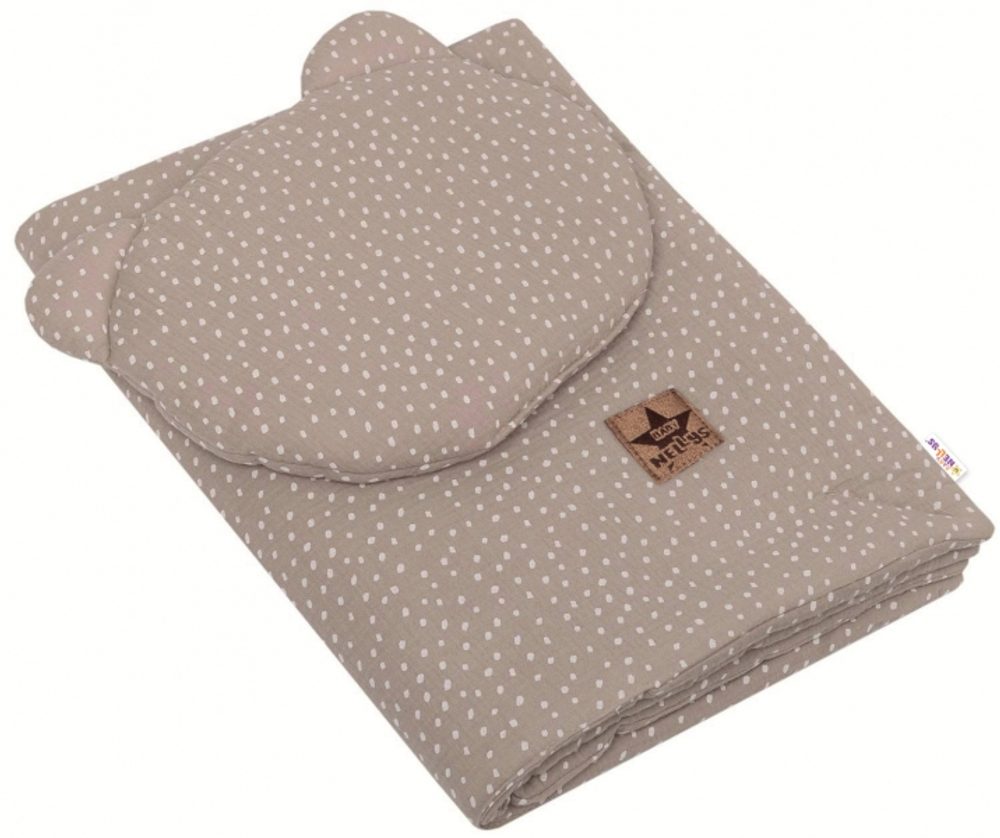 Baby Nellys Mušelinová sada DOTS Teddy 30x35cm, 70x100cm, 2D, Baby Nellys, béžová