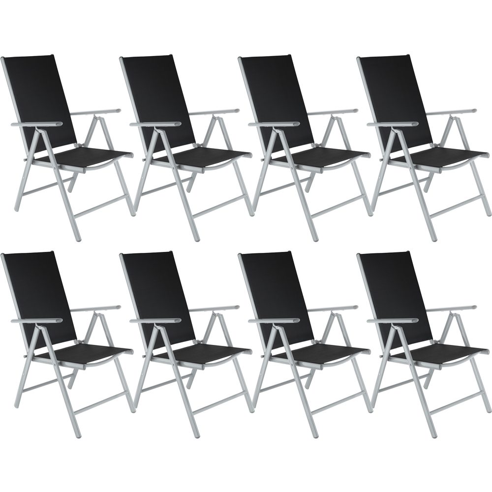 tectake 404365 8 zahradní židle hliníkové - černá/stříbrná - černá/stříbrná