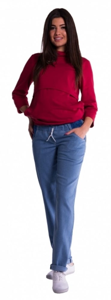 Be MaaMaa Těhotenské kalhoty letní bez břišního pásu - světlý jeans - M (38)