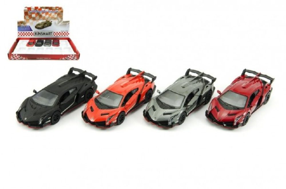 Teddies Auto Kinsmart Lamborghini Veneno kov 13cm na zpětné natažení asst 4 barvy 12ks v boxu