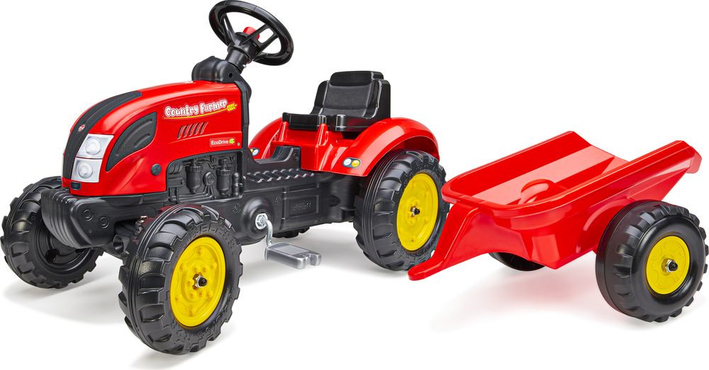 Falk šlapací traktor 2058L Country Farmer s vlečkou - červený