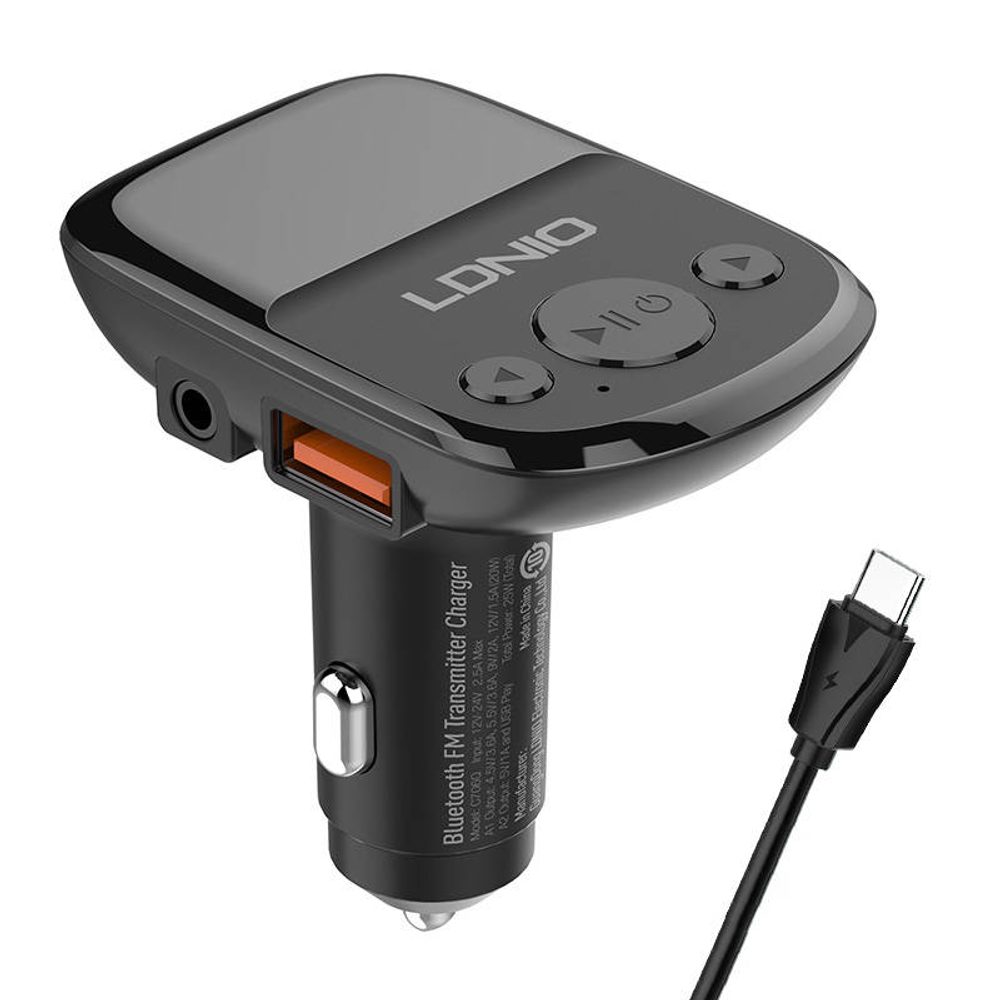 LDNIO Bluetooth C706Q, 2USB, AUX Transmiter FM + kabel USB-C