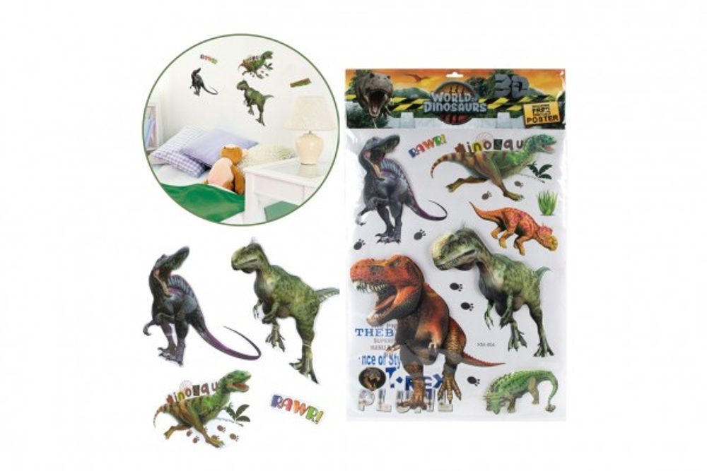 Teddies Samolepky na zeď dinosaurus XXL 3D v sáčku 38x63cm