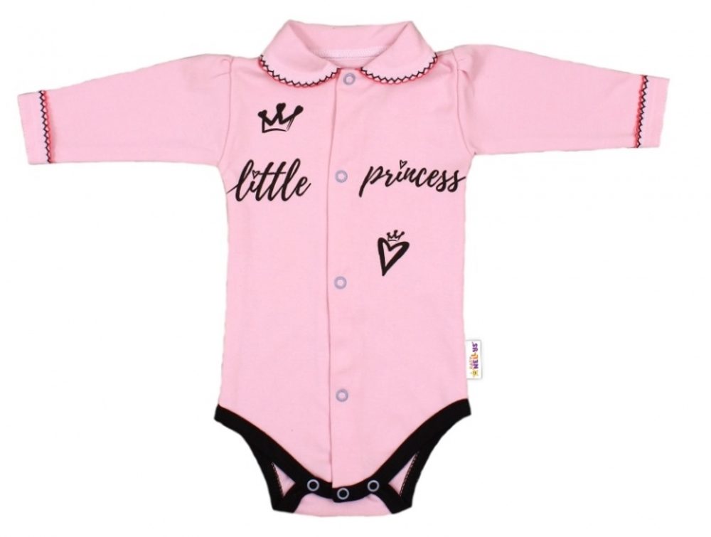 Baby Nellys Body dlouhý rukáv s límečkem,vel. 68, růžové - Little Princess - 56 (1-2m)