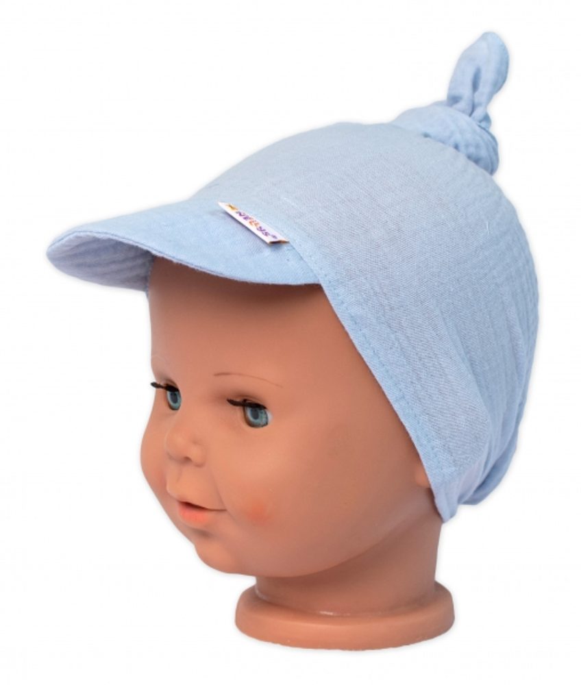 Baby Nellys Mušelínový šátek s kšiltem Summer Baby Nellys, modrý - 80-98 (9-36m)