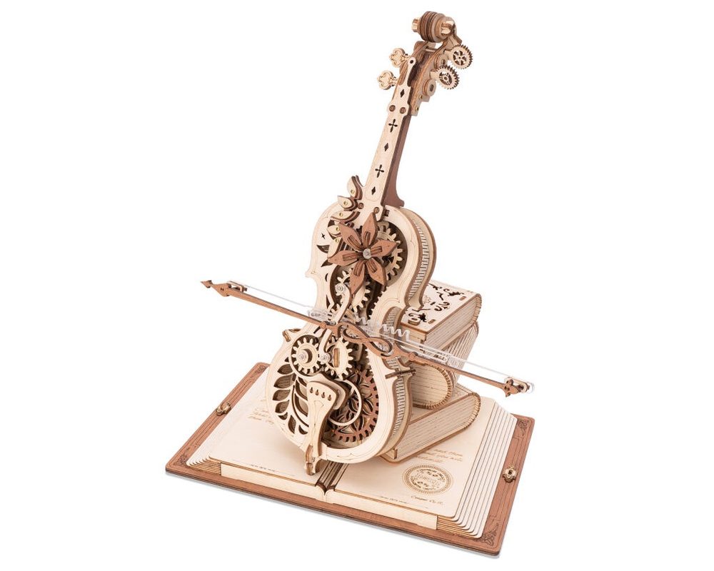 RoboTime dřevěné mechanické puzzle Kouzelné violoncello (elektrický pohon)