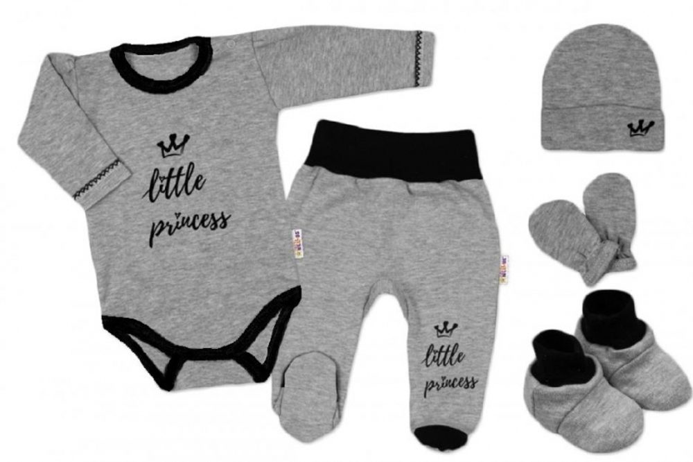 Baby Nellys 5-ti dílná soupravička do porodnice Little Princess - šedá - 56 (1-2m)