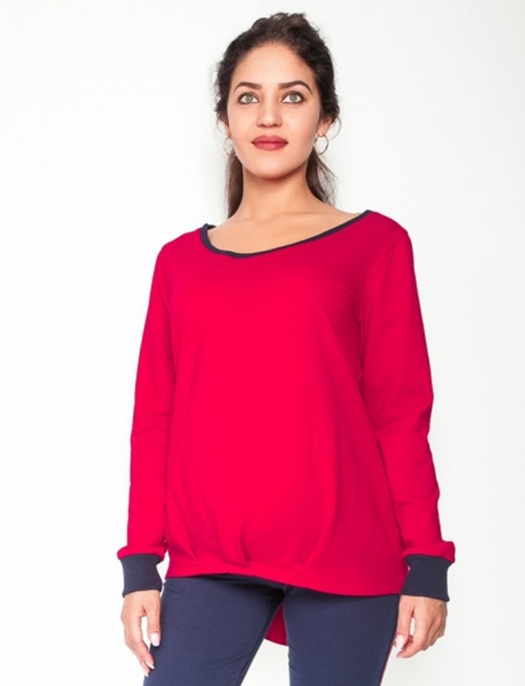 Be MaaMaa Těhotenské triko/mikina dlouhý rukáv Esti - červené, vel. XL - XL (42)