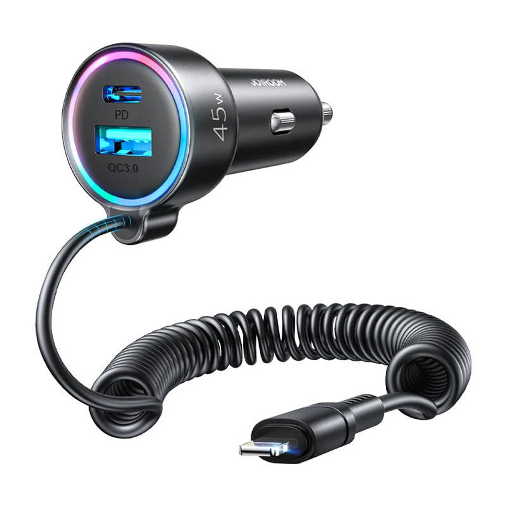 Joyroom Nabíječka do auta Joyroom JR-CL08, 3 v 1, 1x USB + 1x PD, 55 W + kabel Lightning (černá)