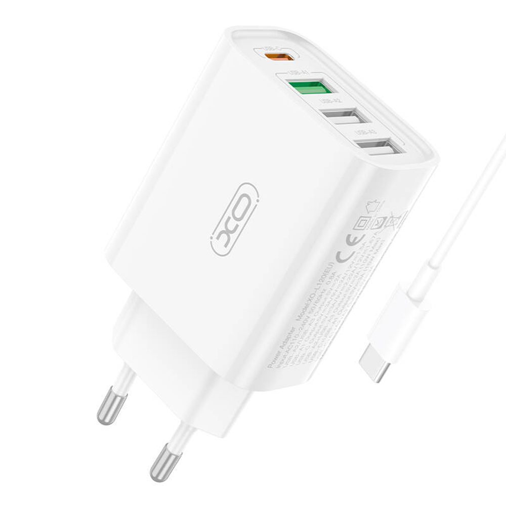 XO Nástěnná nabíječka XO L120 1xUSB-C,20W,1x USB-1, 18W s kabelem USB-C (bílá)