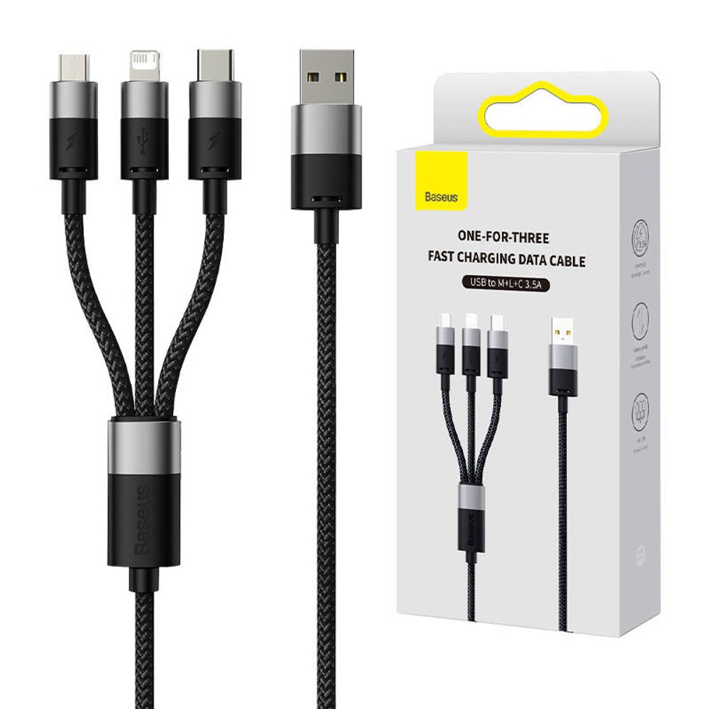 Baseus Kabel USB 3v1 Baseus řady StarSpeed, USB-C + Micro + Lightning 3,5A, 1,2 m (černý)