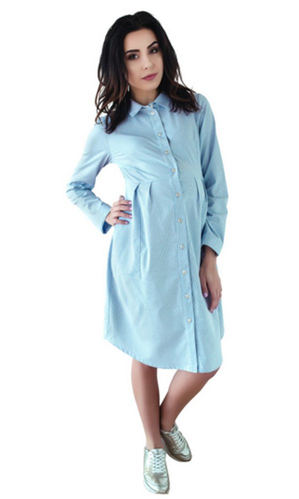 Be MaaMaa Těhotenské šaty/tunika dl. rukáv - modré, vel. L - XL (42)