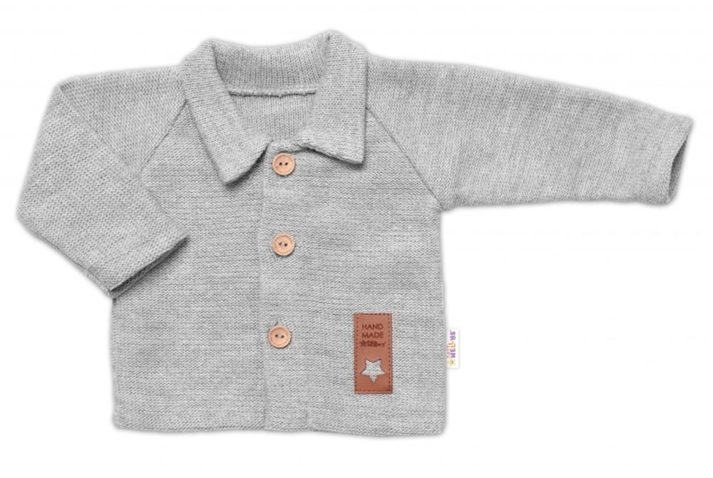 Baby Nellys Pletený svetřík s knoflíčky Boy, Baby Nellys, šedý, vel. 62 - 74 (6-9m)