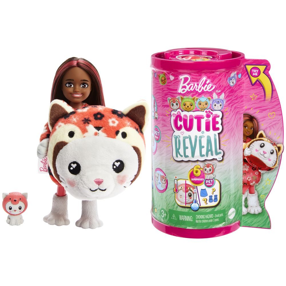 MATTEL BRB CUTIE REVEAL CHELSEA V KOSTÝMU - KOTĚ V ČERVENÉM KOSTÝMU PANDY