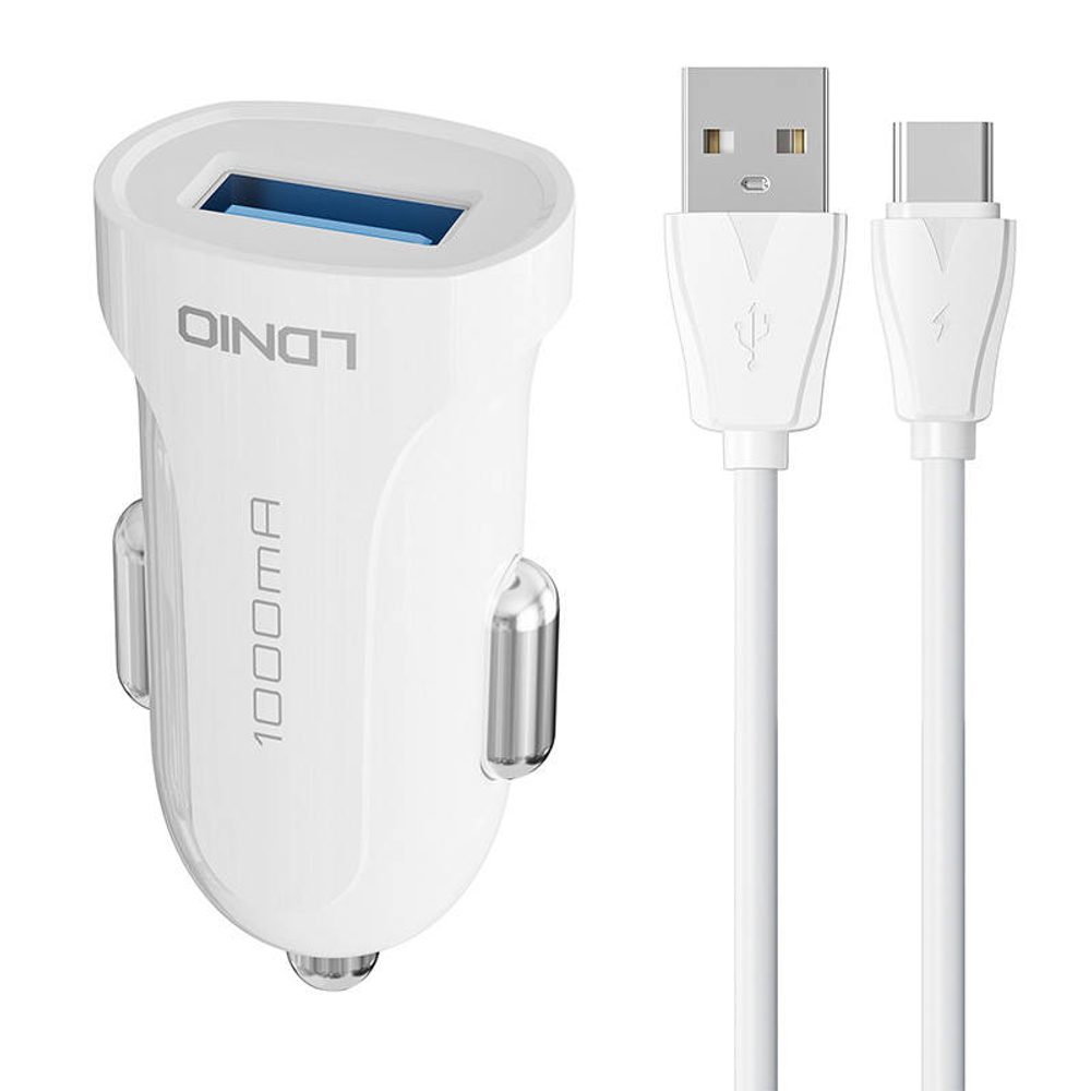 LDNIO Nabíječka do auta LDNIO DL-C17, 1x USB, 12W + kabel USB-C (bílá)