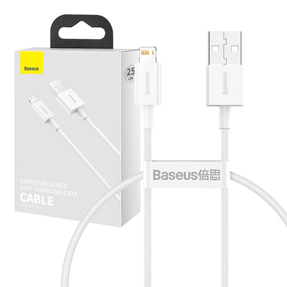 Baseus Kabel USB na Lightning řady Baseus Superior, 2,4 A, 0,25 m (bílý)