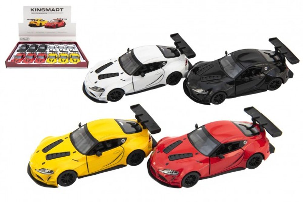 Teddies Auto Kinsmart Toyota GR Supra Racing Concept 1:36 kov 12,5cm 4 barvy na zpětné natažení 12ks v boxu