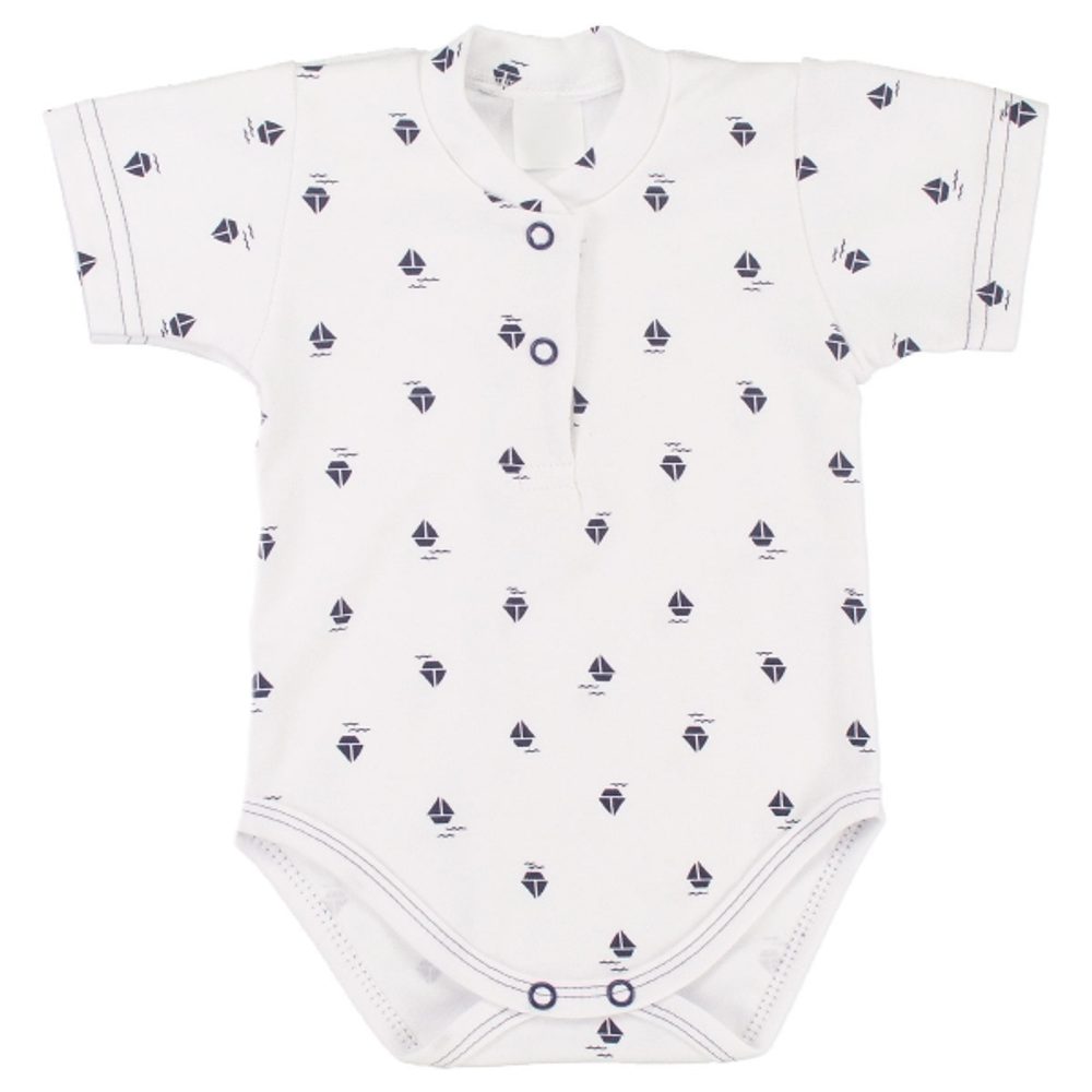 MBaby Body polo krátký rukáv, bavlna, MBaby, Lodičky, bílé/granát - 56 (1-2m)