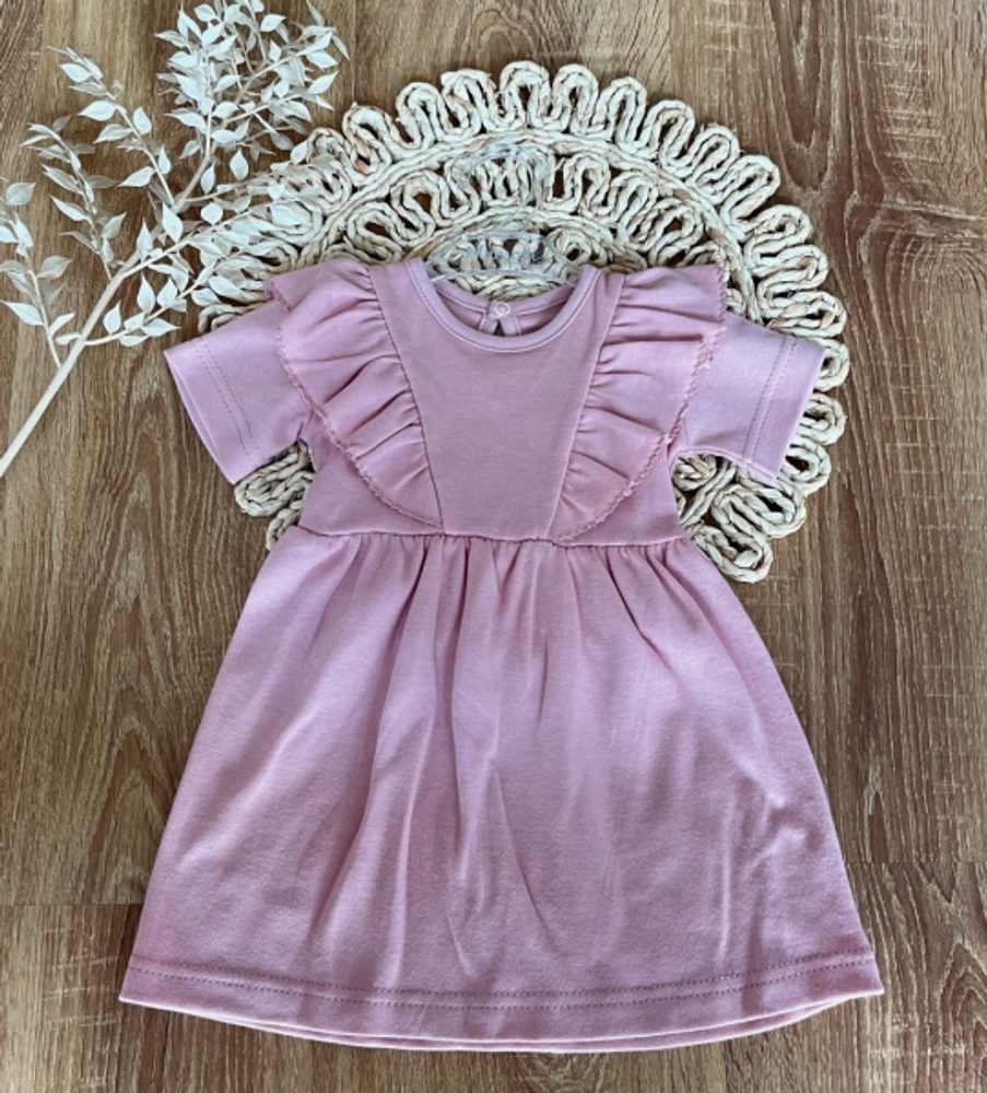 Mamatti Bavlněné šaty s řasením, kr. rukáv, Puntík, Mamatti, růžové - 80-86 (12-18m)