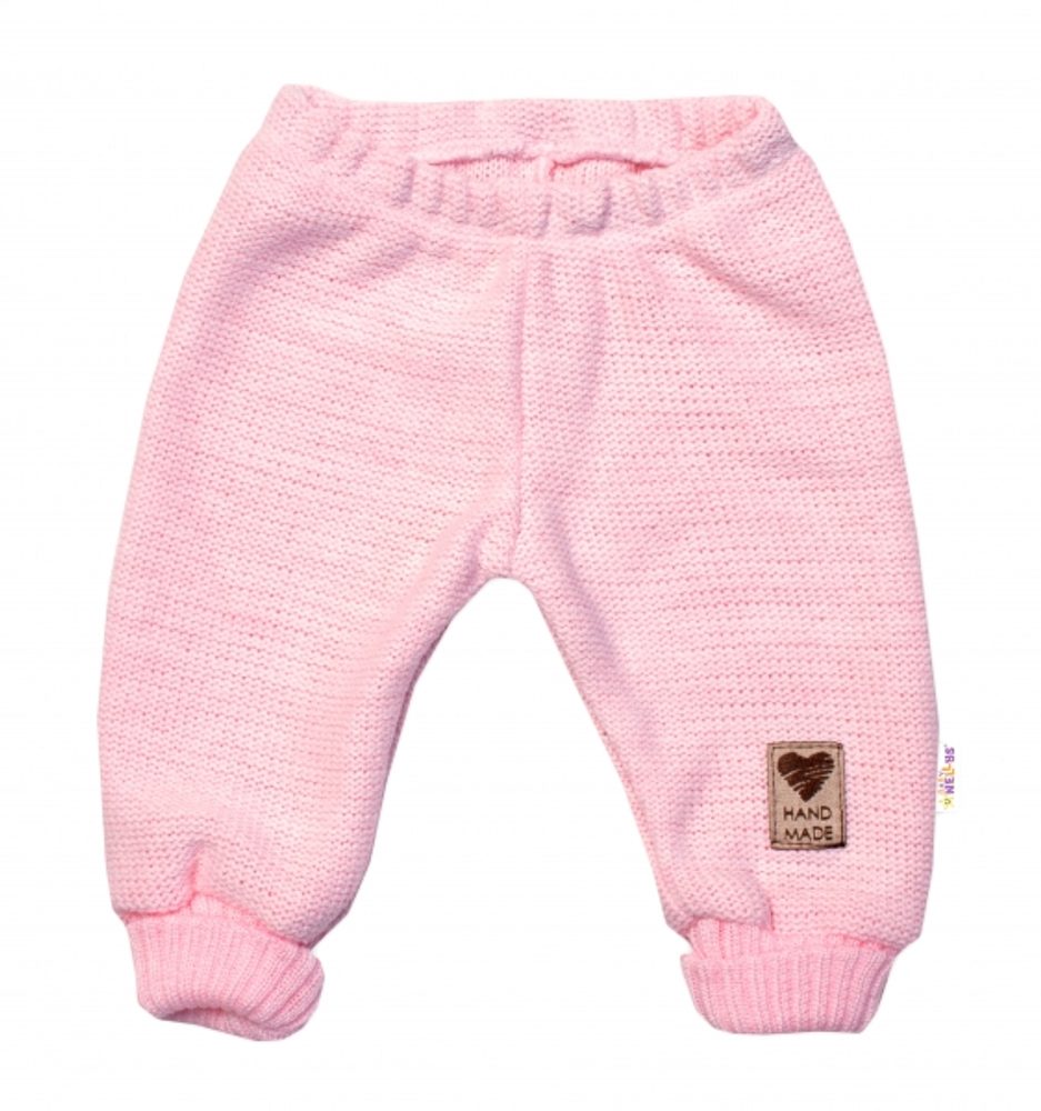 Baby Nellys Pletené kojenecké kalhoty Hand Made Baby Nellys, růžové, vel. 68/74 - 80-86 (12-18m)