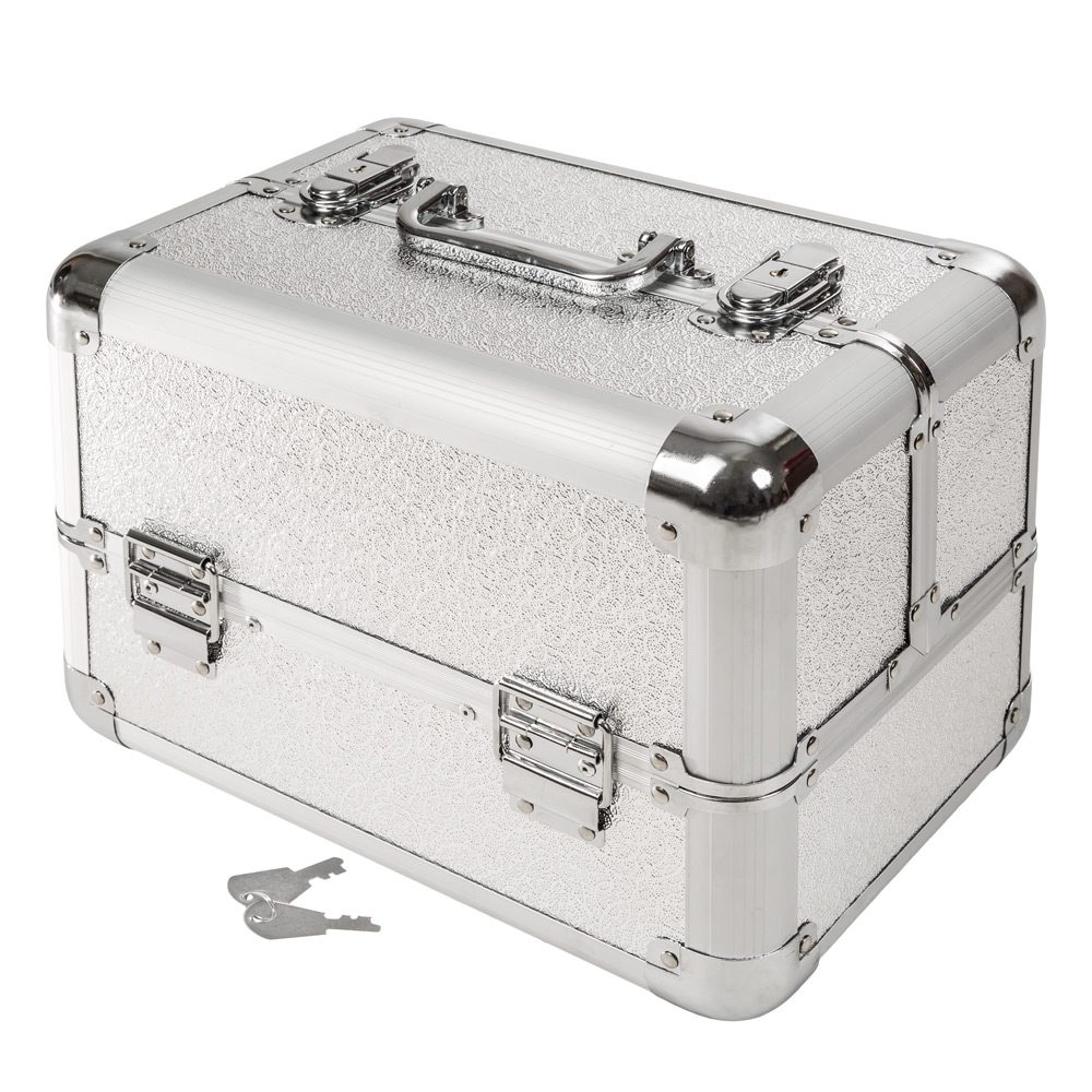 tectake 401068 kosmetický kufřík se 4 přihrádkami - šedá - šedá